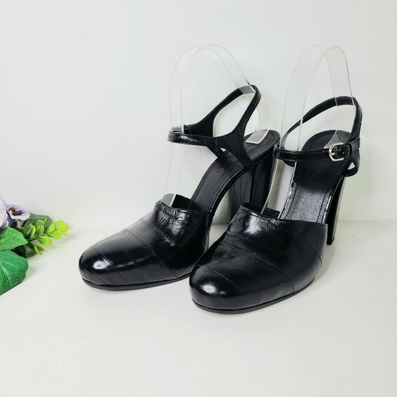 Jil Sander Runway Black Heeled Mule Ankle Strap Shoes - Picture 4 of 14